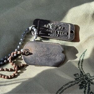 vintage 80s Metal Dog Tag Necklace bundle personalized name hasbro Virginia Tech